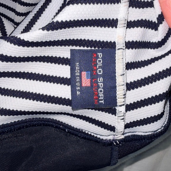 POLO SPORT Ralph Lauren One Piece Swimsuit Navy White Stripe Anchor Logo - Picture 8 of 9